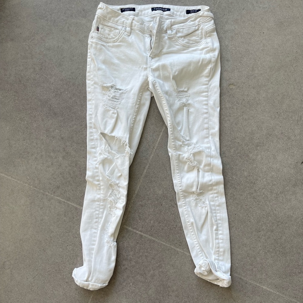 Women’s White Vigoss Destroyed Skinny Jeans Sz 25 Mid Rise